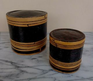 2 Antique Betal Nut Lacquer Burmese Burma Basketry Boxes / Container Box Set