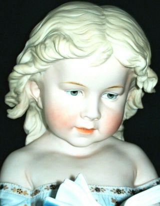Antique German Kpm Victorian Little Girl Doll With A Book Bisque Bust Figurine