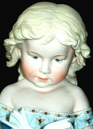 ANTIQUE GERMAN KPM VICTORIAN LITTLE GIRL DOLL WITH A BOOK BISQUE BUST FIGURINE 2