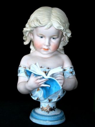 ANTIQUE GERMAN KPM VICTORIAN LITTLE GIRL DOLL WITH A BOOK BISQUE BUST FIGURINE 3