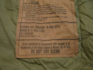 U.  S.  Army M - 1949 Mountain Down Sleeping Bag & Case Reg 1967 7