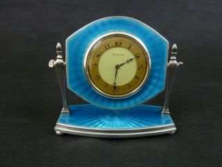 Antique Sterling Silver And Enamel Clock Birmingham 1927
