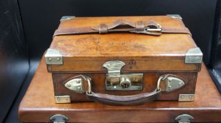 Stunning Antique Oak Leather & Brass Cartridge Case 3