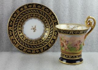 Antique Ambrosius Lamm Dresden Porcelain Cup Saucer Cherubs Hand Painted