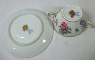 10 HAND - PAINTED FLORAL DRESDEN DOUBLE HANDLED BOULLION CUPS & SAUCERS GOLD 6
