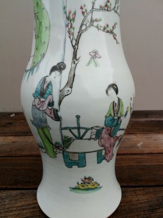 Antique 19thc Chinese Porcelain Polychrome Famille Rose Vase Signed Character 2