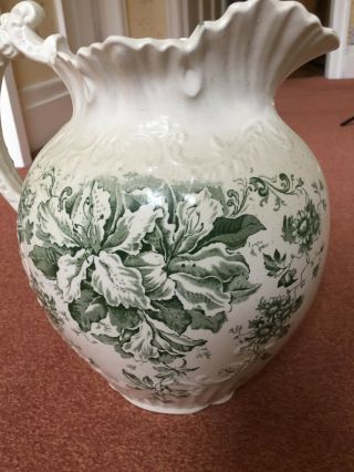 Antique Large Green Transferware Ewer/water Jug/vase