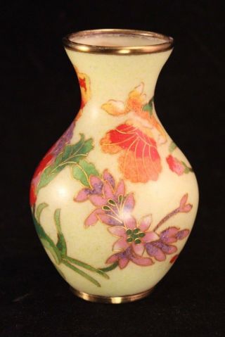Antique Japanese - Plique A Jour Enamel Cloisonne 4¼ " Vase - Flowers Floral