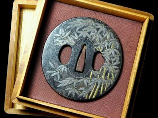 Makie Lacquered Katana Tsuba 19thc Japanese Edo Antique For Koshirae F740