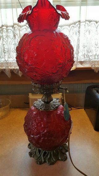 Ruby Red Fenton Gone With The Wind Hurricane Lamp