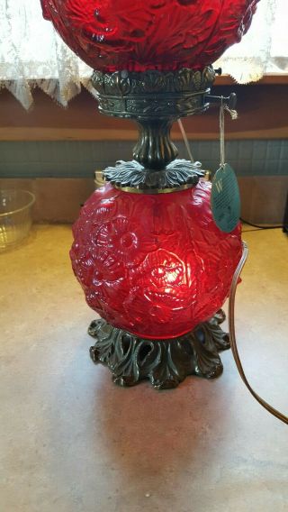 Ruby Red Fenton Gone With The Wind Hurricane Lamp 4