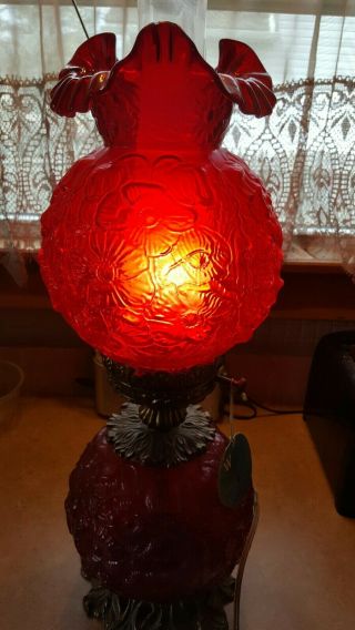 Ruby Red Fenton Gone With The Wind Hurricane Lamp 5