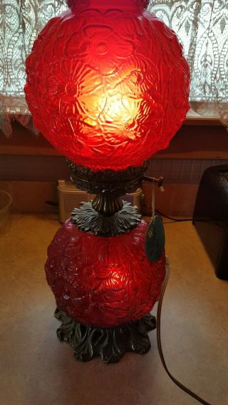 Ruby Red Fenton Gone With The Wind Hurricane Lamp 6