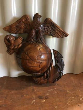 Wooden Eagle,  Globe & Anchor Usmc Emblem Wall Plaque Vintage