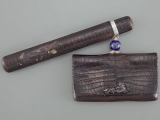 Sagemono Antique Japanese Tobacco Pouch & Kiseru Pipe Case,  Kiseru - Zutsu,  Bead