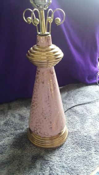 Vintage Pink & Gold Mid - Century Modern Table Lamp & Shade