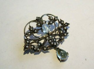 old Russian Faberge design 84 Silver and 56 Gold Brooch with Diamonds & Pearls 4