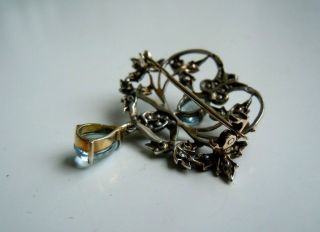 old Russian Faberge design 84 Silver and 56 Gold Brooch with Diamonds & Pearls 7