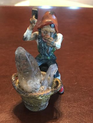 Antique Vienna Cold Painted Bronze Gnome Crystal Miner Bergmann Austria VGC 7