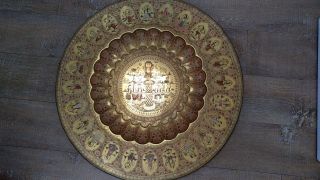 Antique Large Engraved Ornate Samudra Manthan Indian Legend Brass Tray Platter 2