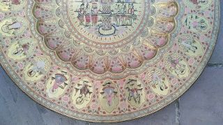 Antique Large Engraved Ornate Samudra Manthan Indian Legend Brass Tray Platter 7