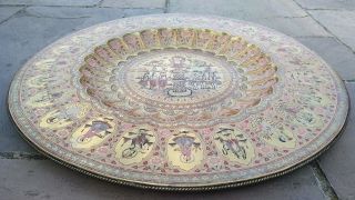 Antique Large Engraved Ornate Samudra Manthan Indian Legend Brass Tray Platter 9