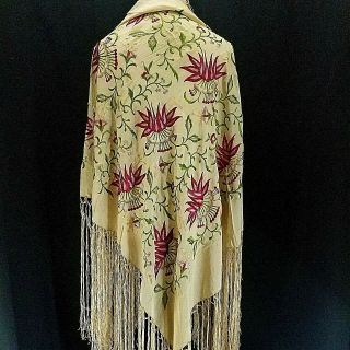 Huge Antique Embroidered Piano Shawl,  Silk Hand Knotted 18 