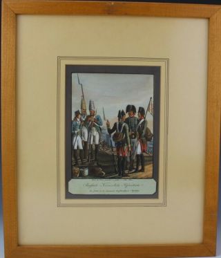 Antique 1805 Hand Painted German Infantry Military Soldiers Framed Print Nr Jlb