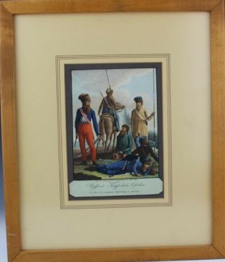 Rare Antique 19c Hand Painted German Infantry Military Soldiers Framed Print Jlb