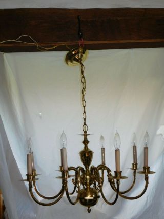 antique chandelier ceiling fixture lamp light brass 8 lite hollywood regency old 10