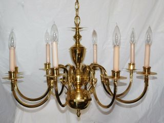 antique chandelier ceiling fixture lamp light brass 8 lite hollywood regency old 11
