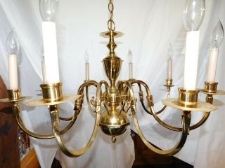 antique chandelier ceiling fixture lamp light brass 8 lite hollywood regency old 12