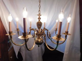 Antique Chandelier Ceiling Fixture Lamp Light Brass 8 Lite Hollywood Regency Old