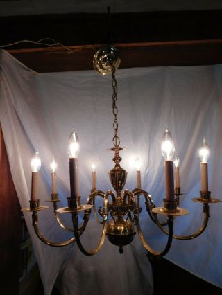 antique chandelier ceiling fixture lamp light brass 8 lite hollywood regency old 2