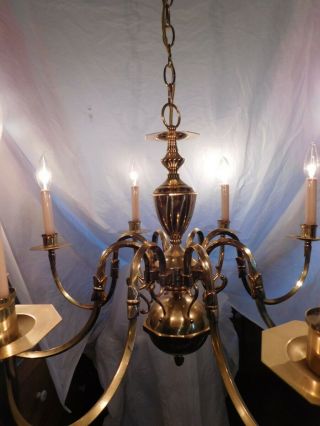 antique chandelier ceiling fixture lamp light brass 8 lite hollywood regency old 3