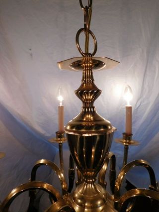 antique chandelier ceiling fixture lamp light brass 8 lite hollywood regency old 4