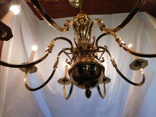 antique chandelier ceiling fixture lamp light brass 8 lite hollywood regency old 7