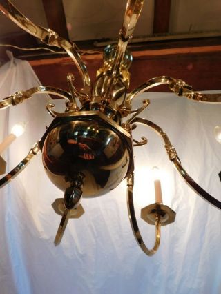 antique chandelier ceiling fixture lamp light brass 8 lite hollywood regency old 8