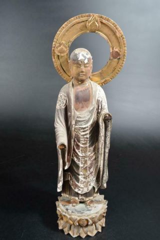 T988: Japanese Wood Carving Buddhist Statue Sculpture Ball Eye Buddhist Art