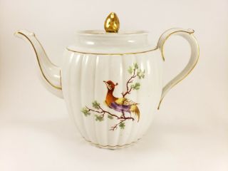 Rare Antique 18th C Keeling Factory X Fancy Bird Porcelain Teapot Staffordshire