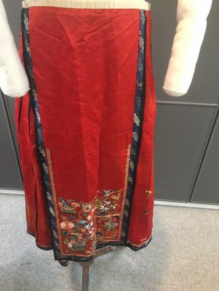 red antique Chinese Silk Skirt,  Embroidered Birds,  Flowers Stunning 2