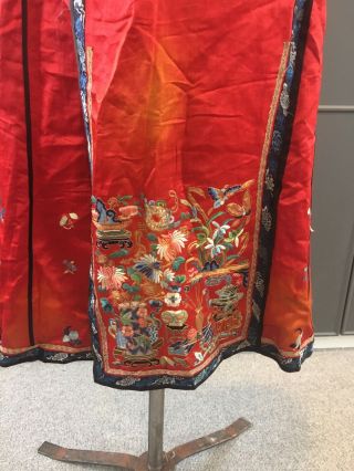 red antique Chinese Silk Skirt,  Embroidered Birds,  Flowers Stunning 4