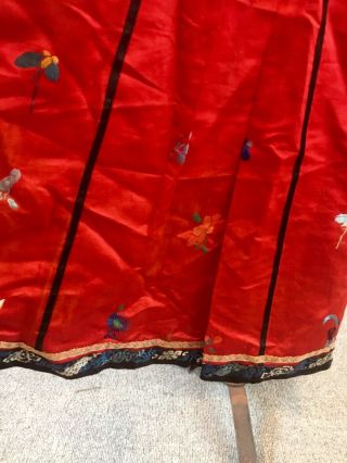 red antique Chinese Silk Skirt,  Embroidered Birds,  Flowers Stunning 5