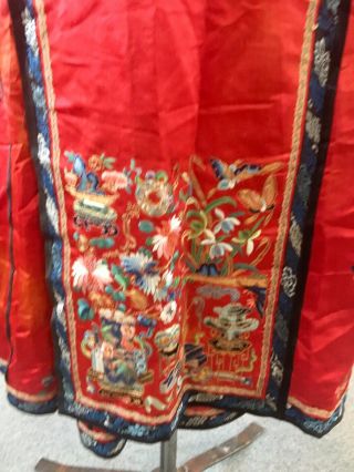 red antique Chinese Silk Skirt,  Embroidered Birds,  Flowers Stunning 7