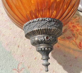 Vintage Mid Century Amber Glass Swag Chandelier Gothic Hanging Lamp Light 5376 6