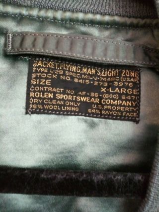 vintage USAF TACTICAL AIR COMMAND flight jacket green lining XL 2