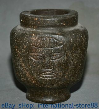 5.  2 " Old Chinese Hongshan Culture Old Jade Dynasty Carving People Face Jug Jar