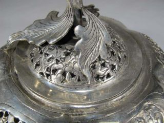 ASIAN CHINESE RETICULATED PIERCED SILVER COVERED JAR POT GOURD 11
