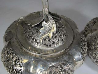 ASIAN CHINESE RETICULATED PIERCED SILVER COVERED JAR POT GOURD 2