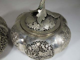 ASIAN CHINESE RETICULATED PIERCED SILVER COVERED JAR POT GOURD 4